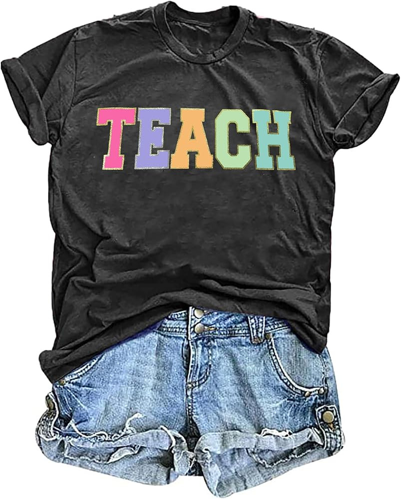 Teacher Shirts for Women Funny Apple Graphic Teacher T-Shirt Retro Teaching Life Gifts Tees Tops | Amazon (US)