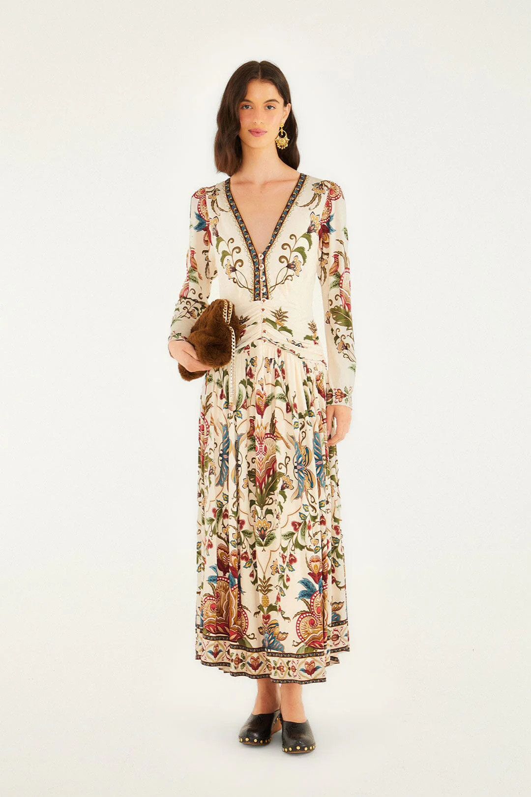 Cream Majestic Hearts Long Sleeve Midi Dress | FARM Rio | FarmRio (US)