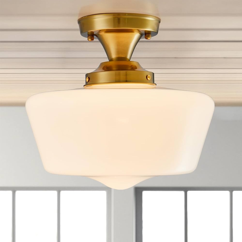 Schoolhouse Light Fixture Modern Gold Ceiling Light,Semi Flush Mount Ceiling Light,12''Wide Opal ... | Amazon (US)
