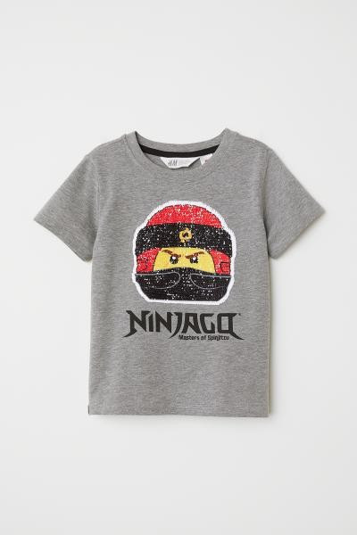 Reversible Sequin T-shirt - Gray melange/Ninjago - Kids | H&M US | H&M (US + CA)