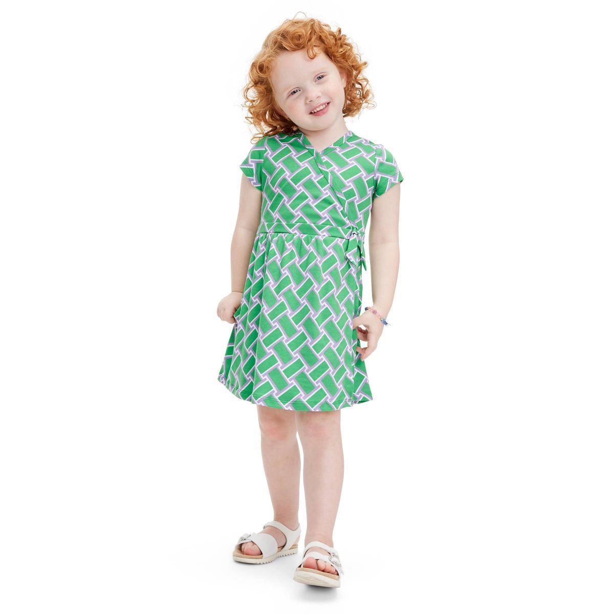 Toddler Short Sleeve Vintage Weave Green Faux Wrap Dress - DVF for Target | Target