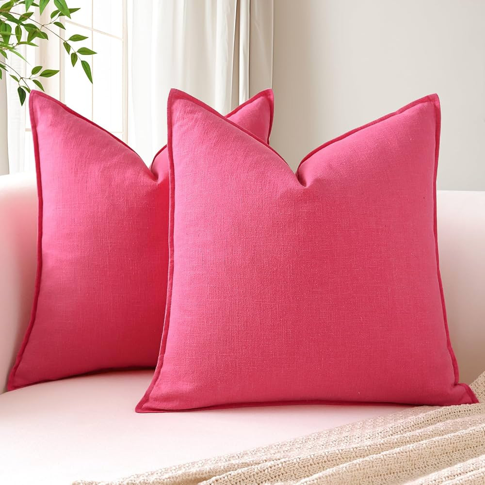 OTOSTAR Pack of 2 Soft Linen Decorative Throw Pillow Covers 20 x 20 Inch Solid Farmhouse Pillowca... | Amazon (US)