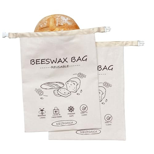 Reusable Beeswax Bread Bag - Bread Bags for Homemade Bread,Cotton Sourdough Bread Bags, Sourdough Storage Bag (2 Pack) | Amazon (US)