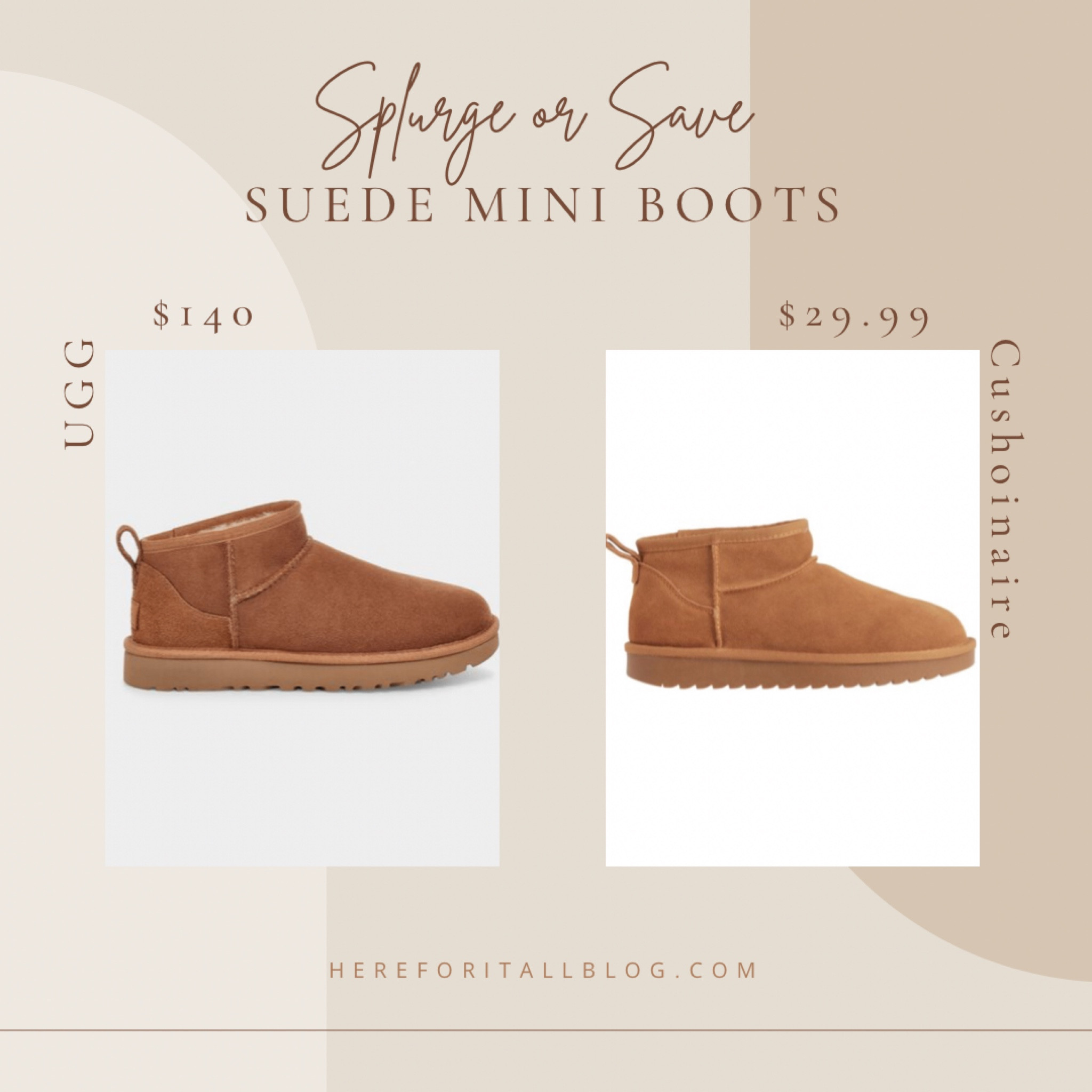 Trending UGG ultra mini suede boots. The ‘save’ Cushionaire pair is also genuine suede, waterproof outer; they save on the inside being faux fur rather than shearling. Found the save version for under $30 but it’s selling out quick at that retailer. Available under $50 still on Amazon.

#LTKshoecrush #LTKSeasonal #LTKunder50