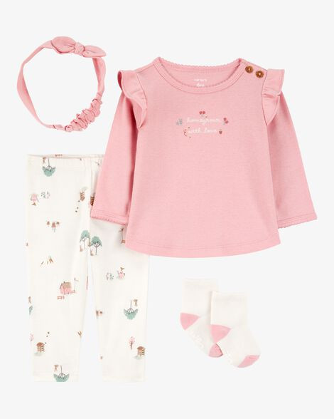 Baby 4-Piece Farm Print Outfit Set - White/Pink | Carter's Inc