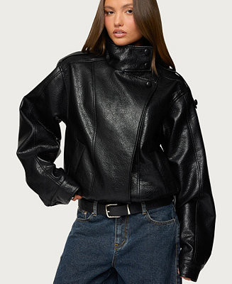 Women's Jaicee High Neck Oversized Faux Leather Jacket | Macy's