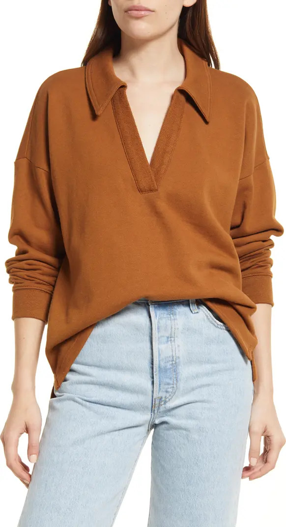 Madewell Cotton Blend Oversize Polo Sweatshirt | Nordstrom | Nordstrom