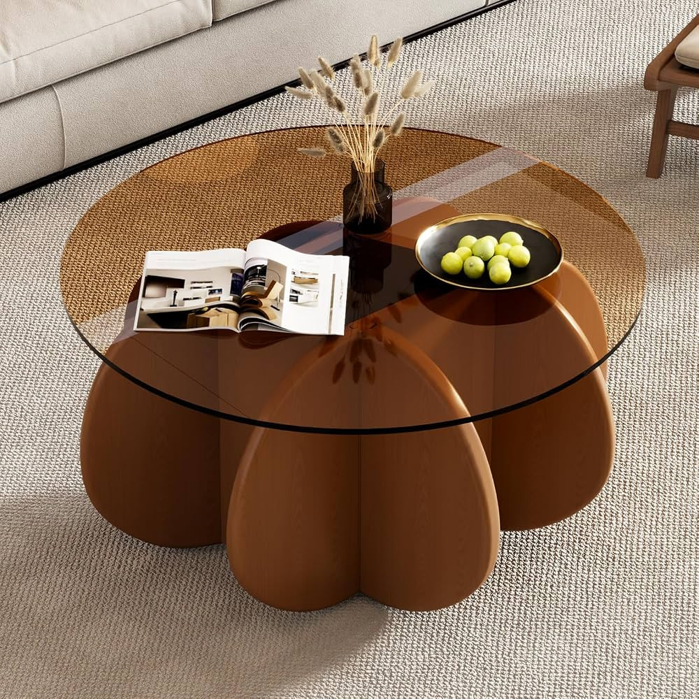 31.5'' Round Glass Coffee Table, Simple & Modern Center Table with Tempered Glass-Top for Small S... | Amazon (US)