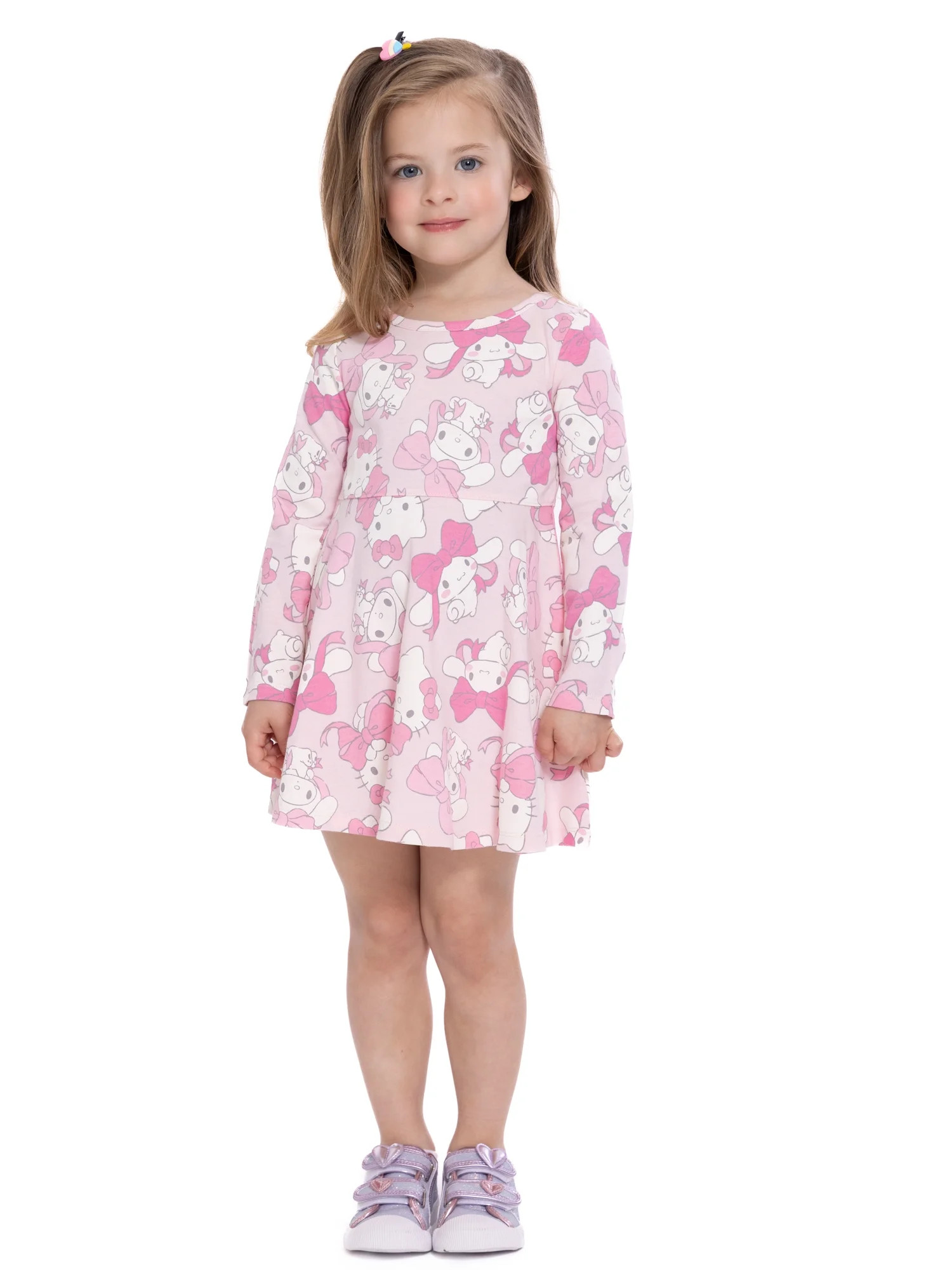 Hello Kitty and Cinnamoroll Toddler Girls Print Dress with Long Sleeves, Sizes 12M-5T | Walmart (US)