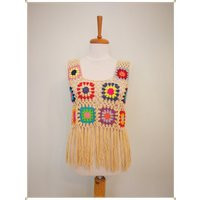 Handmade Crochet Granny Square Crop Top Boho Fringe Festival Tank | Etsy (US)
