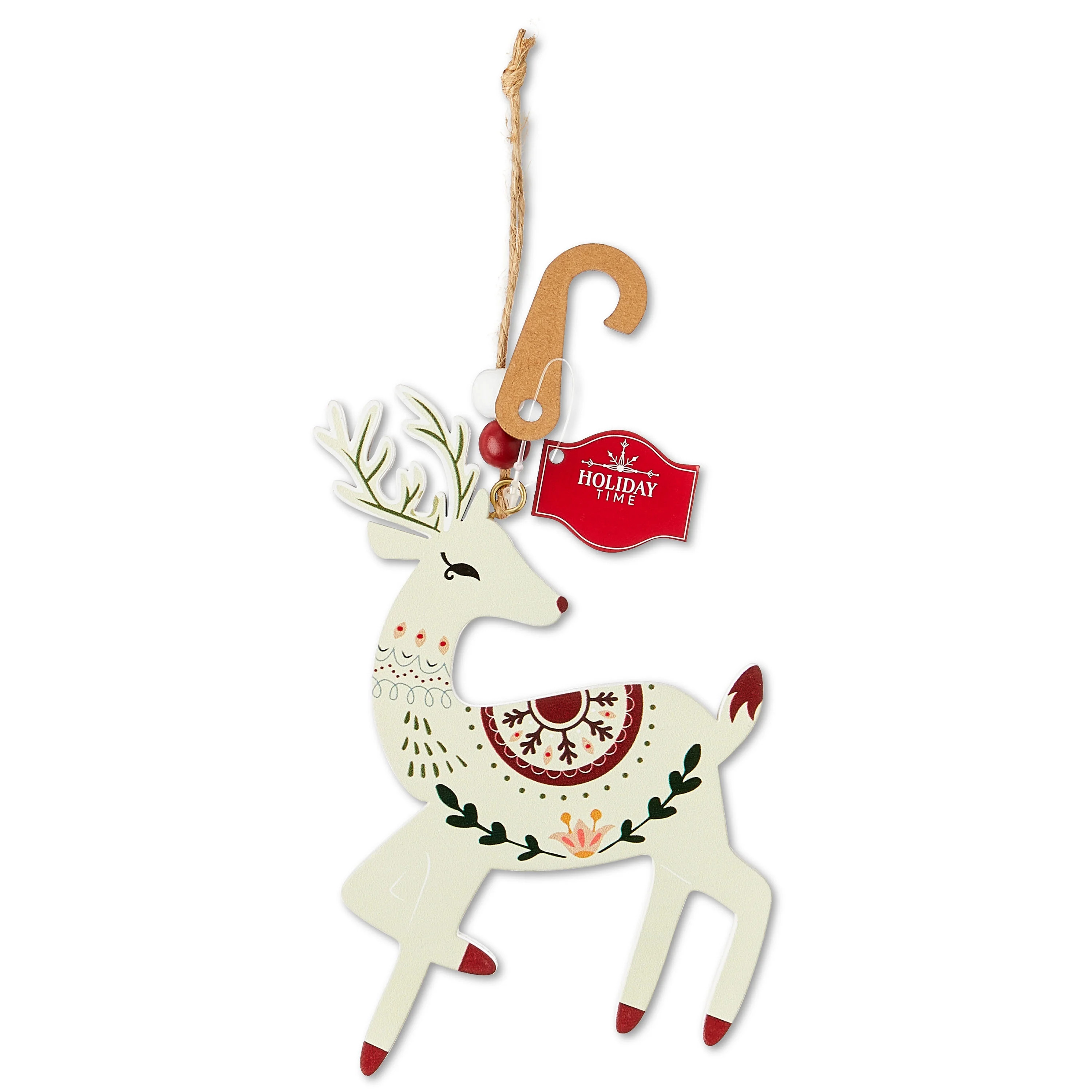 White Floral Wood Deer Christmas Ornament, 6", by Holiday Time | Walmart (US)