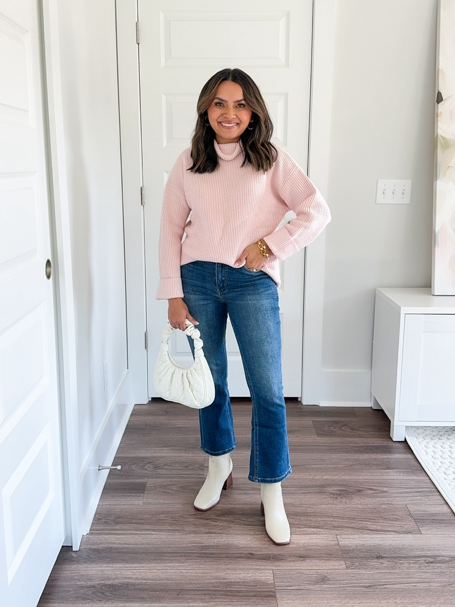 Pink turtleneck sweater size XXS TTS
denim ankle jeans size 25 petite - sized down a size 
White booties size 5.5 TTS 

Nordstrom sale 
NSALE 
Work outfits 
Teacher outfits 
Fall outfits 
Booties 
Fall boots

Honey sweet petite 
Honeysweetpetite 

#LTKxNSale #LTKSaleAlert #LTKStyleTip