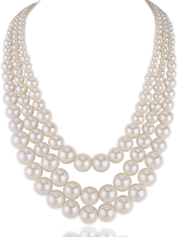 Kalse Multiple 3 4 5 Layer Simulated Pearl Strand Bib Pendant Long Necklace 17.3"-25" | Amazon (US)