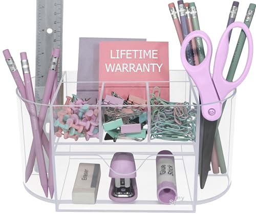 Clear Acrylic Desk Organizer for Office Supplies and Desk Accessories - Pen Holder Desktop Organization for Room College Dorm Home School (Clear) | Amazon (US)