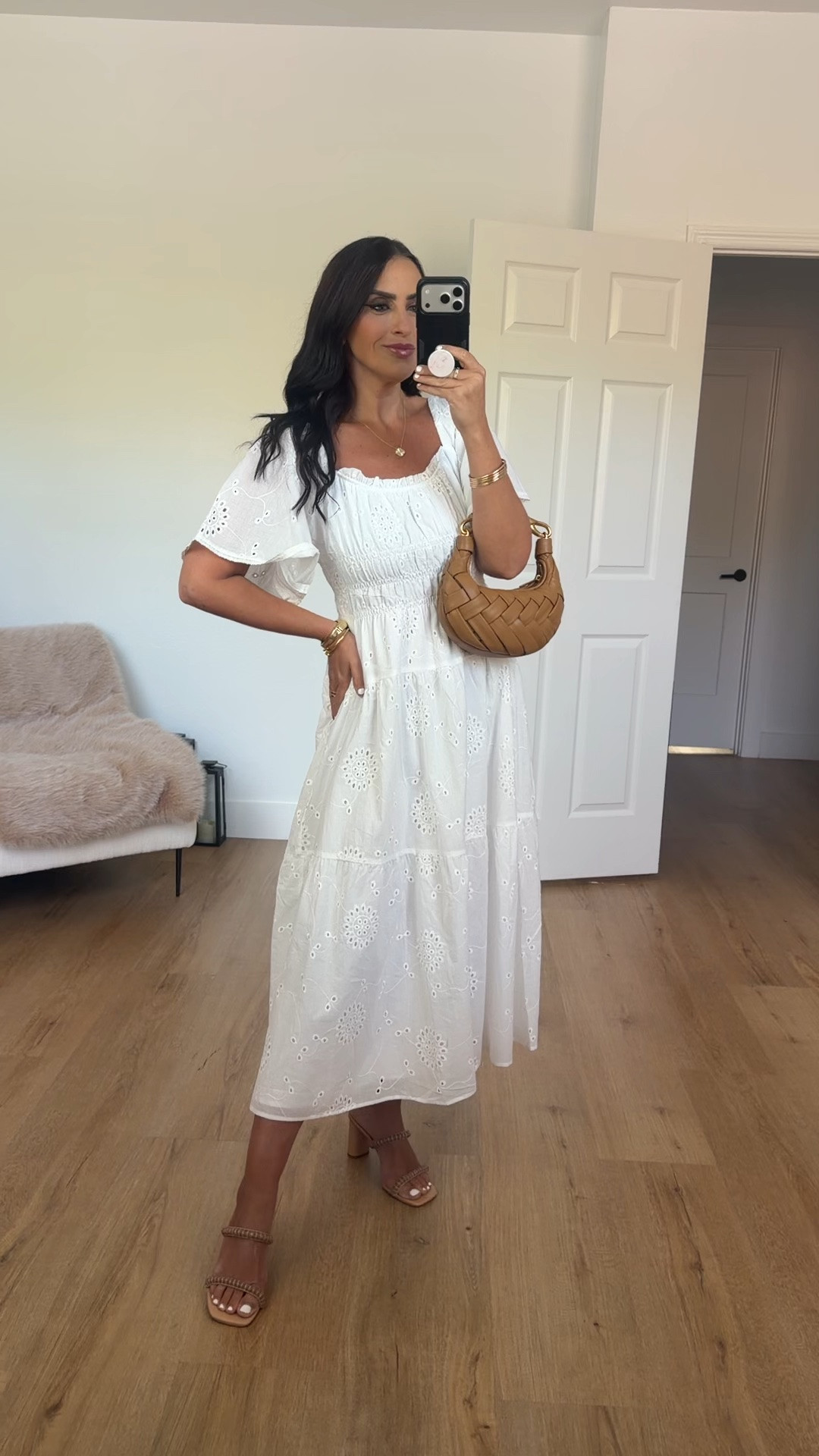 Petal and Pup Tierney Eyelet Embroidered Midi Dress wearing size small