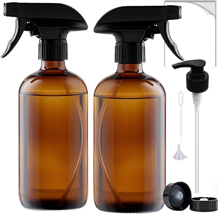 HAOERMEI 16 oz Amber Glass Spray Bottles - 2 Pack Refillable Empty Bottle for Cleaning Solutions,... | Amazon (US)