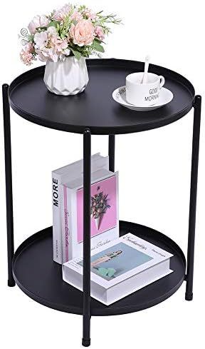 Amazon.com: Metal Sofa Side End Tables Round Bedside Nightsand Tables Matte Black Removable 2-Lay... | Amazon (US)