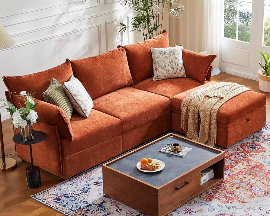 ABCASA L-Shaped 4-Seater Modular Sectional Sofa with Movable Storage Ottoman, Comfy Cloud Couch S... | Amazon (US)