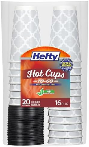 Hefty Paper Disposable Hot Cups with Lids, 16 Ounce, 20 Count | Amazon (US)
