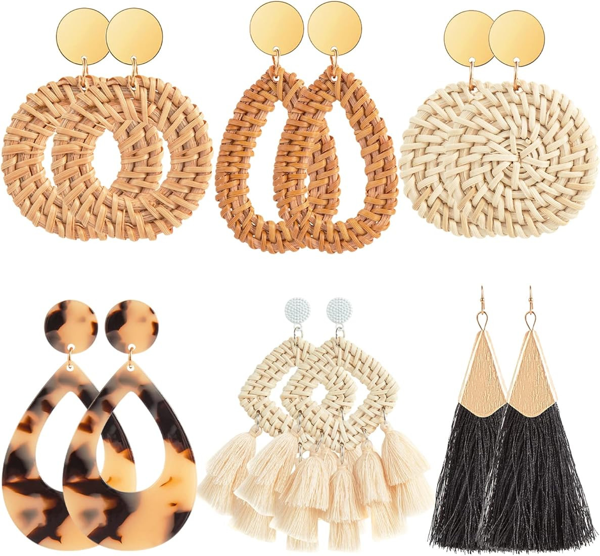 Ponpon 6-18 Pairs Earrings for Women, Lightweight Summer Earrings Straw Earrings Fashion Geometri... | Amazon (US)