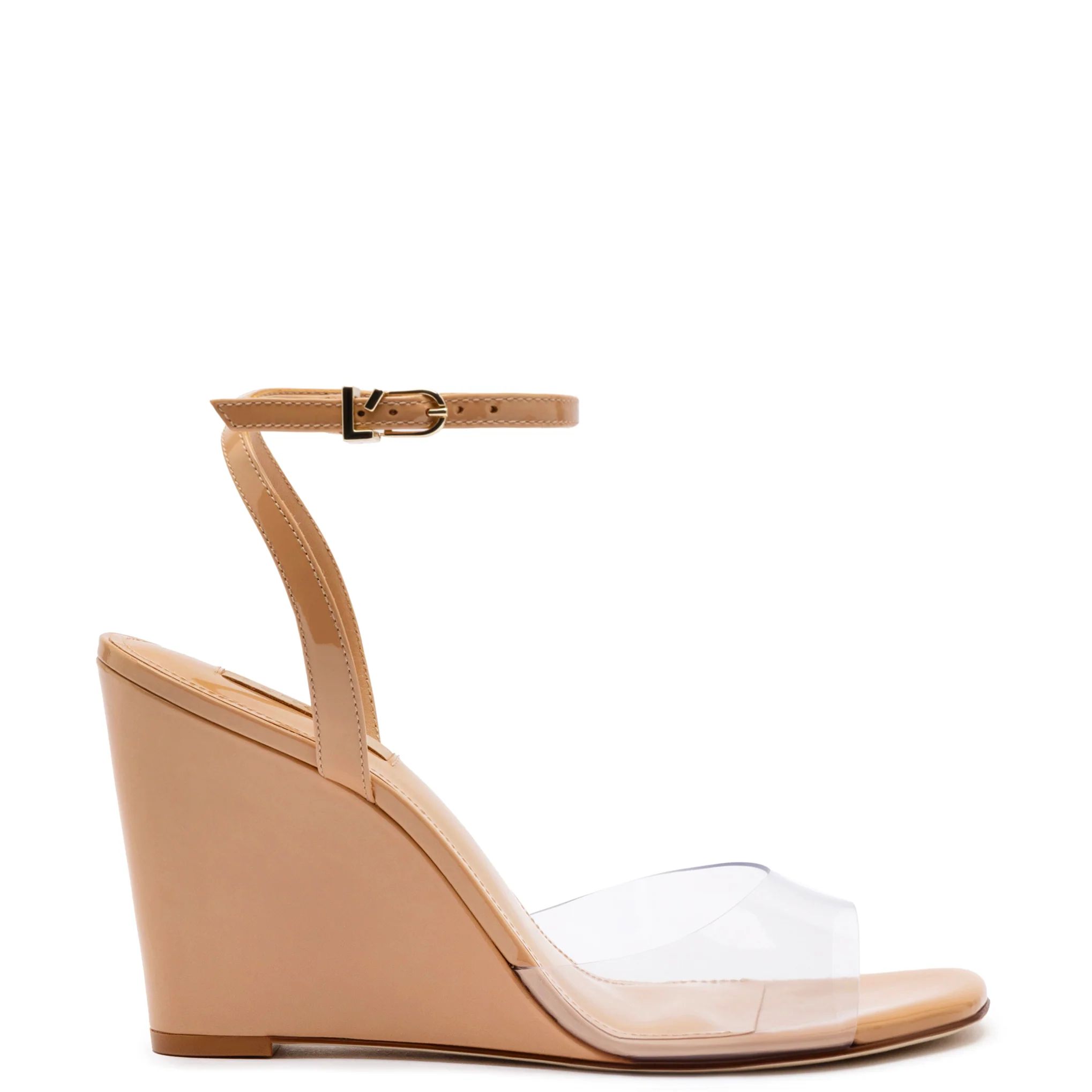 Yves Wedge In Tan Patent Leather and Vinyl | Larroude