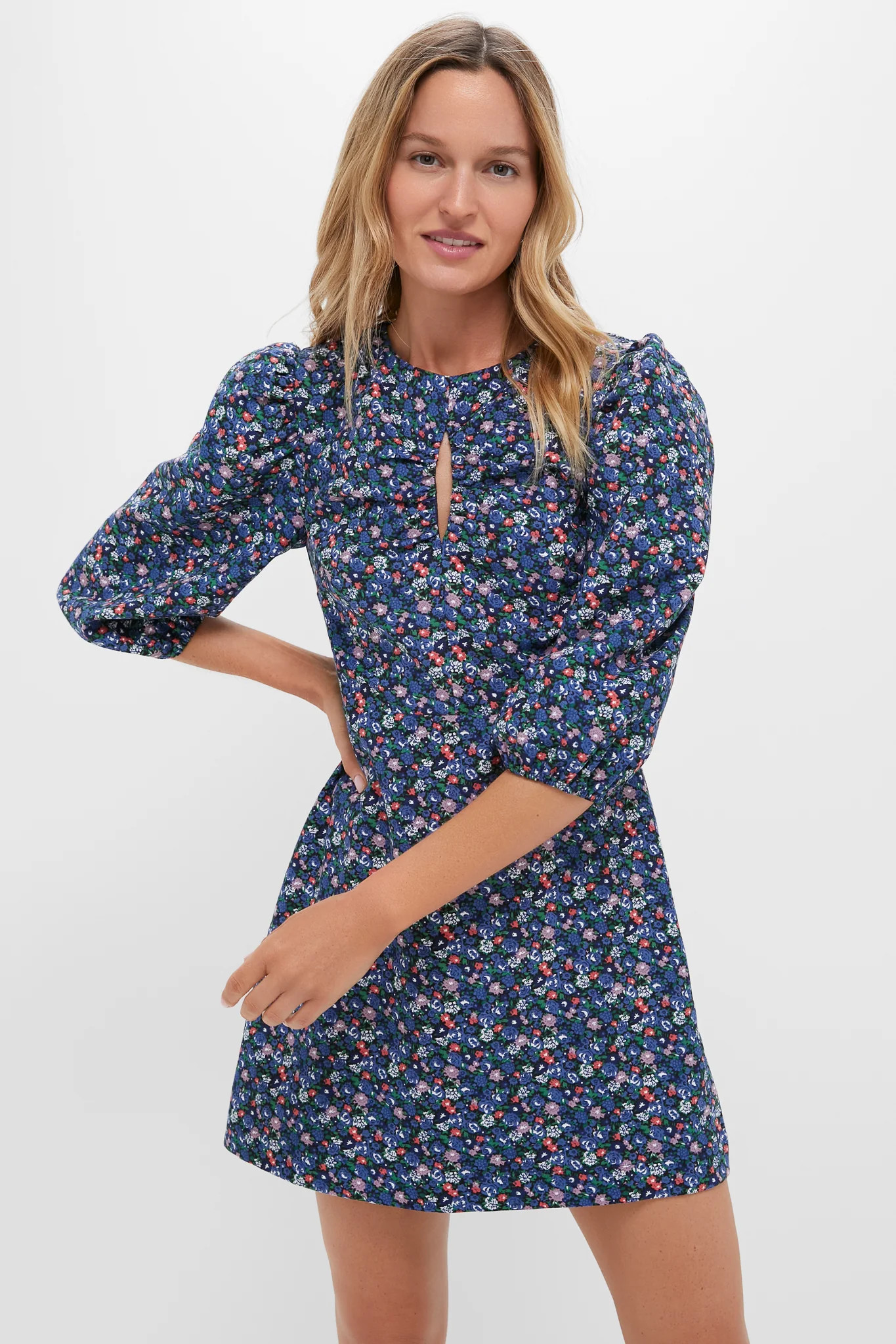 Black & Navy Corduroy Floral Keyhole Moore Mini Dress | Tuckernuck (US)