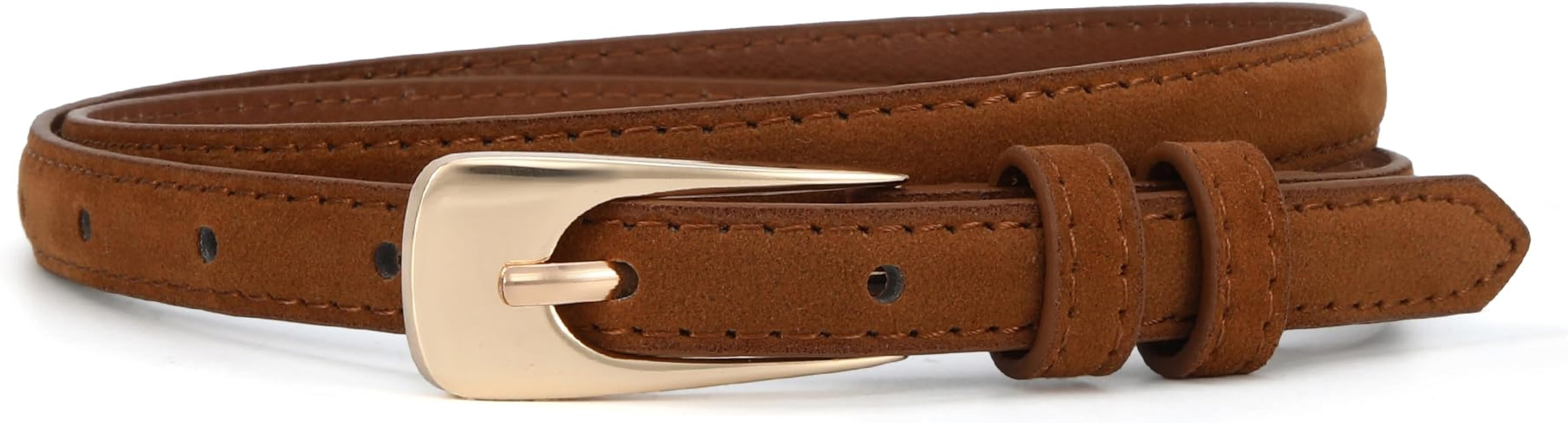 HOTWILL Women Skinny Belts for Jeans Dress Thin Waist Suede Belt with Gold Buckle 0.55" Width Cof... | Amazon (US)