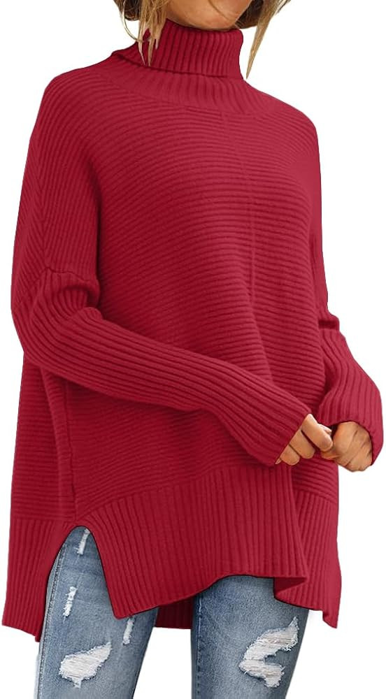 LILLUSORY Women's Oversized Turtleneck Sweaters Fall Batwing Sleeve Ribbed Tunic Sweater | Amazon (US)