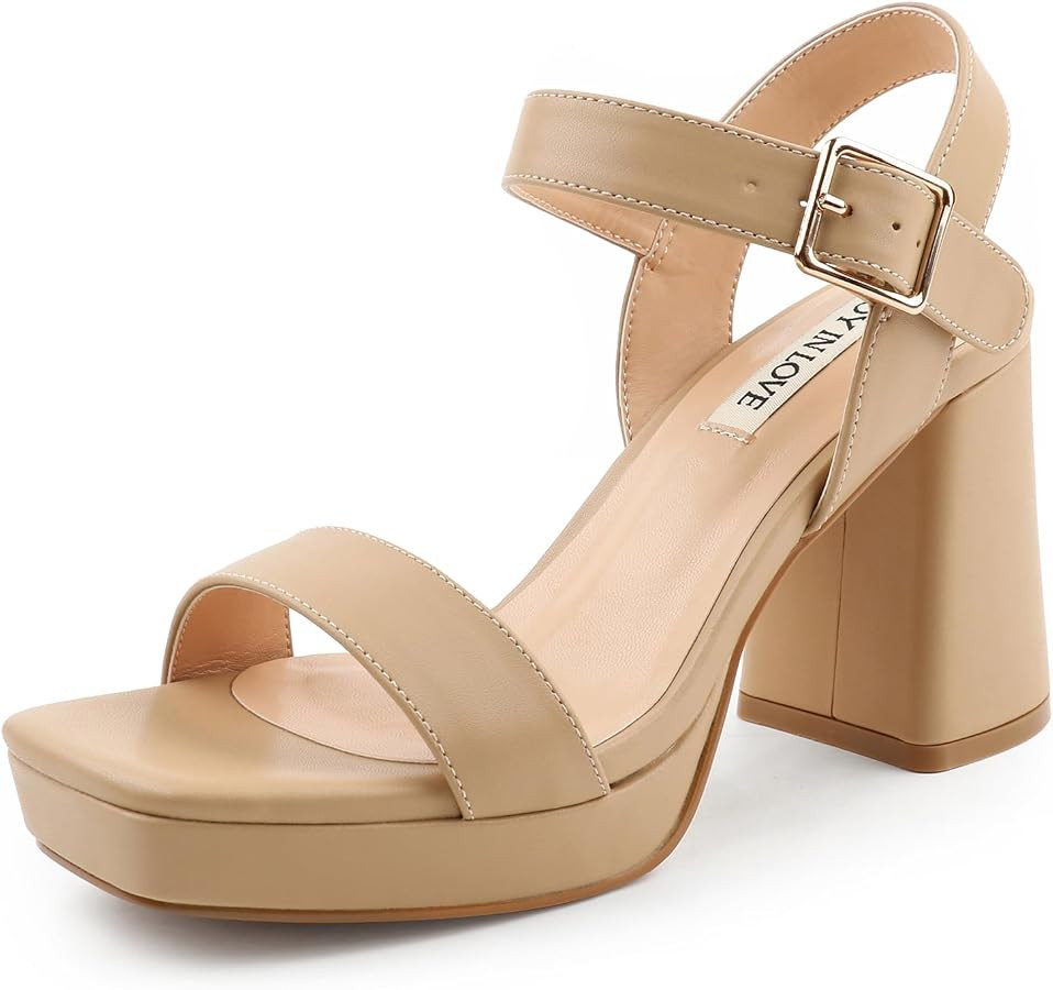 JOY IN LOVE Women's Chunky Platform High Heels Ankle Strap Block Heel Sandals | Amazon (US)