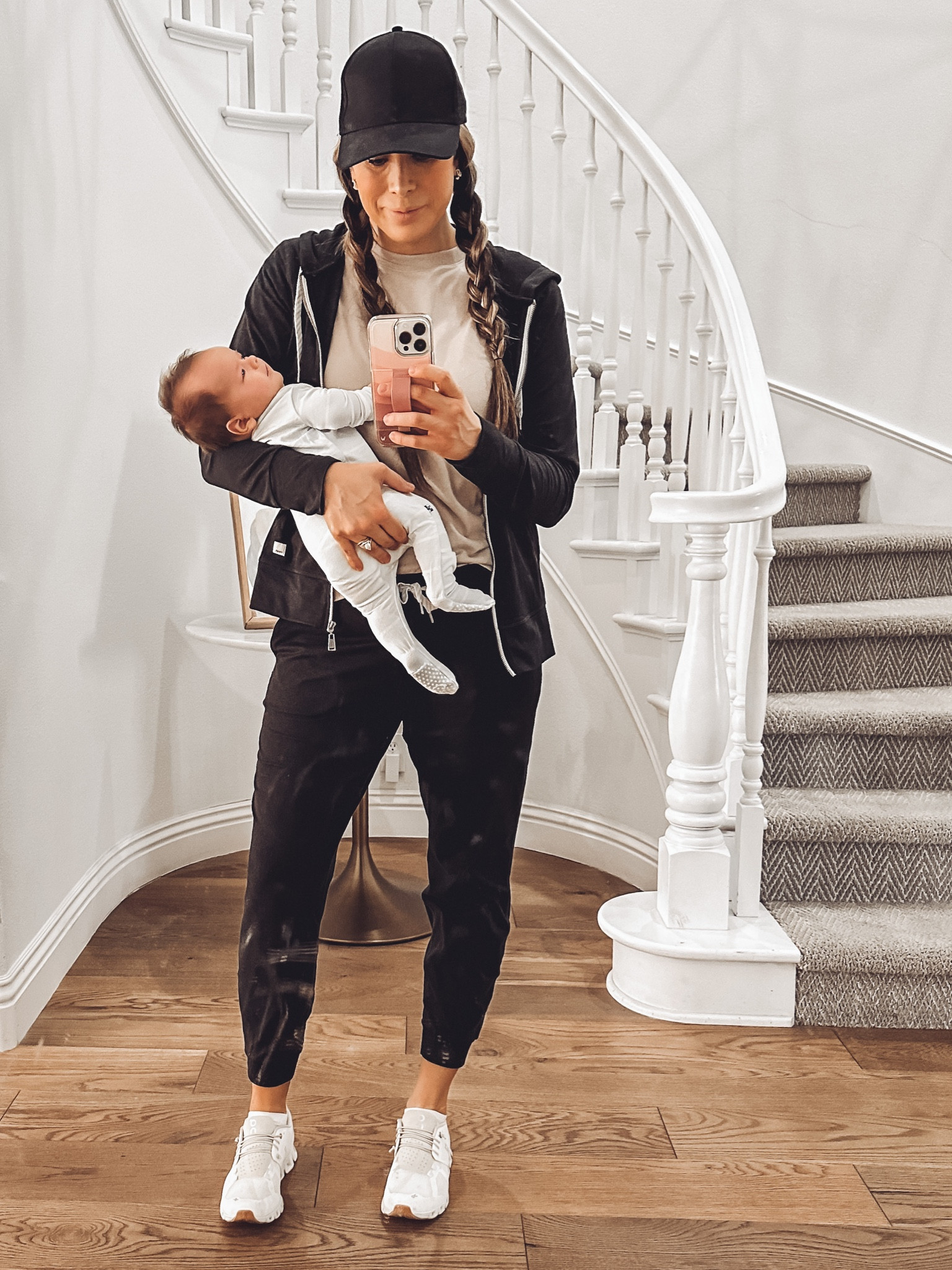 Road trip outfit! Styling black joggers and a black zip hoodie with a perfect tan tee and some of my comfiest shoes, and a black baseball hat. I like to look at the accents of an outfit (like the zipper and ties on the hoodie and joggers) and coordinate something like my shoes or tee to tie it all in.

Baby Bobby in some of our favorite ultra soft jammies. I linked some baby travel favorites that I packed for this trip.

PS please don’t mind the fingerprints 😂🤦‍♀️

#LTKtravel #LTKstyletip #LTKbaby