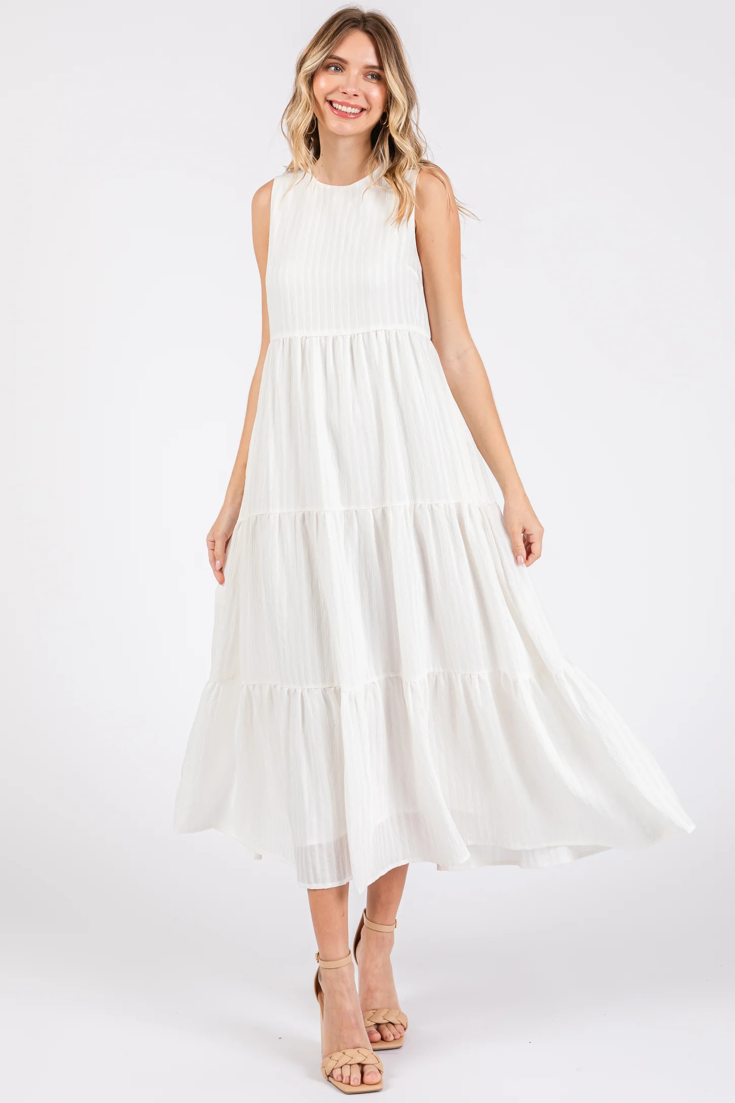 White Sleeveless Tiered Maxi Dress | PinkBlush Maternity