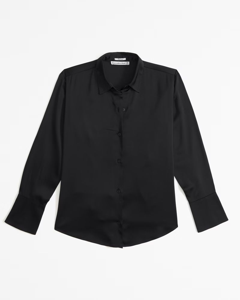 Oversized Long-Sleeve Satin Button-Up Shirt | Abercrombie & Fitch (US)