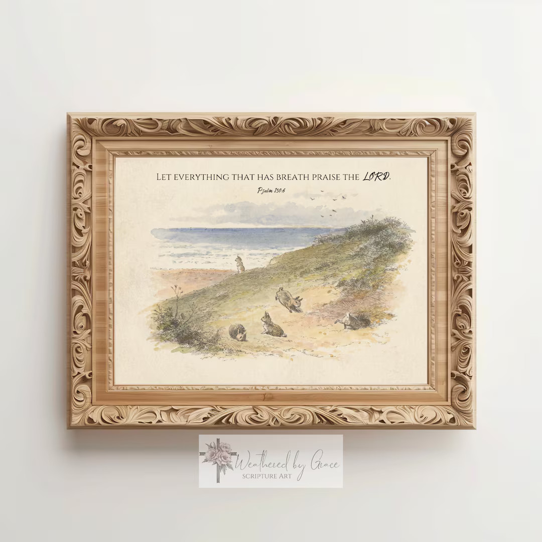 Scripture Wall Art | Psalm 150 6 | Vintage Rabbit Illustration | Bible Verse Print | Nursery Wall... | Etsy (US)