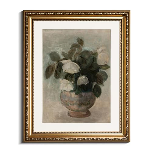 InSimSea Retro Gold Framed Wall Art, Home Room Rose Flower Vintage Wall Decor, Canvas Print Artwork, Farmhouse Country Decor, Antique Picture Frame Floral Paintings, 13x16 Inch | Amazon (US)