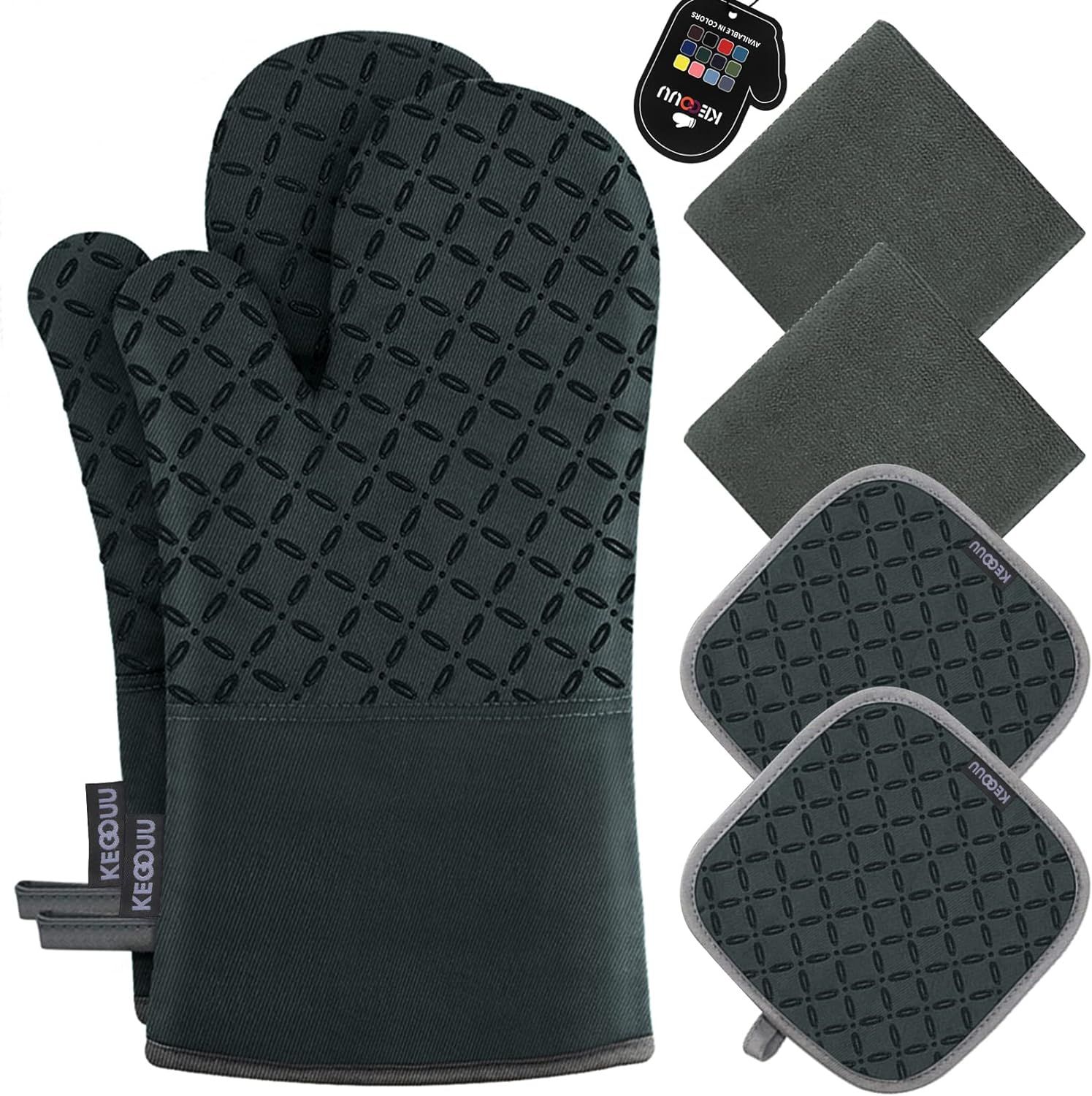 KEGOUU Oven Mitts and Pot Holders 6pcs Set, Kitchen Oven Glove High Heat Resistant 500 Degree Ext... | Amazon (US)