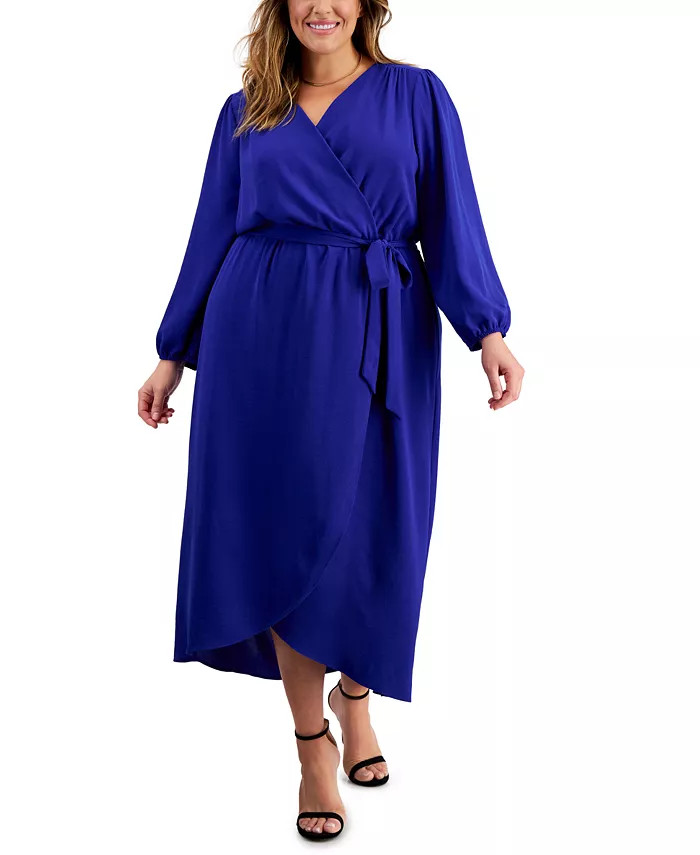 Connected Plus Size Tie-Front Wrap Maxi Dress - Macy's | Macy's