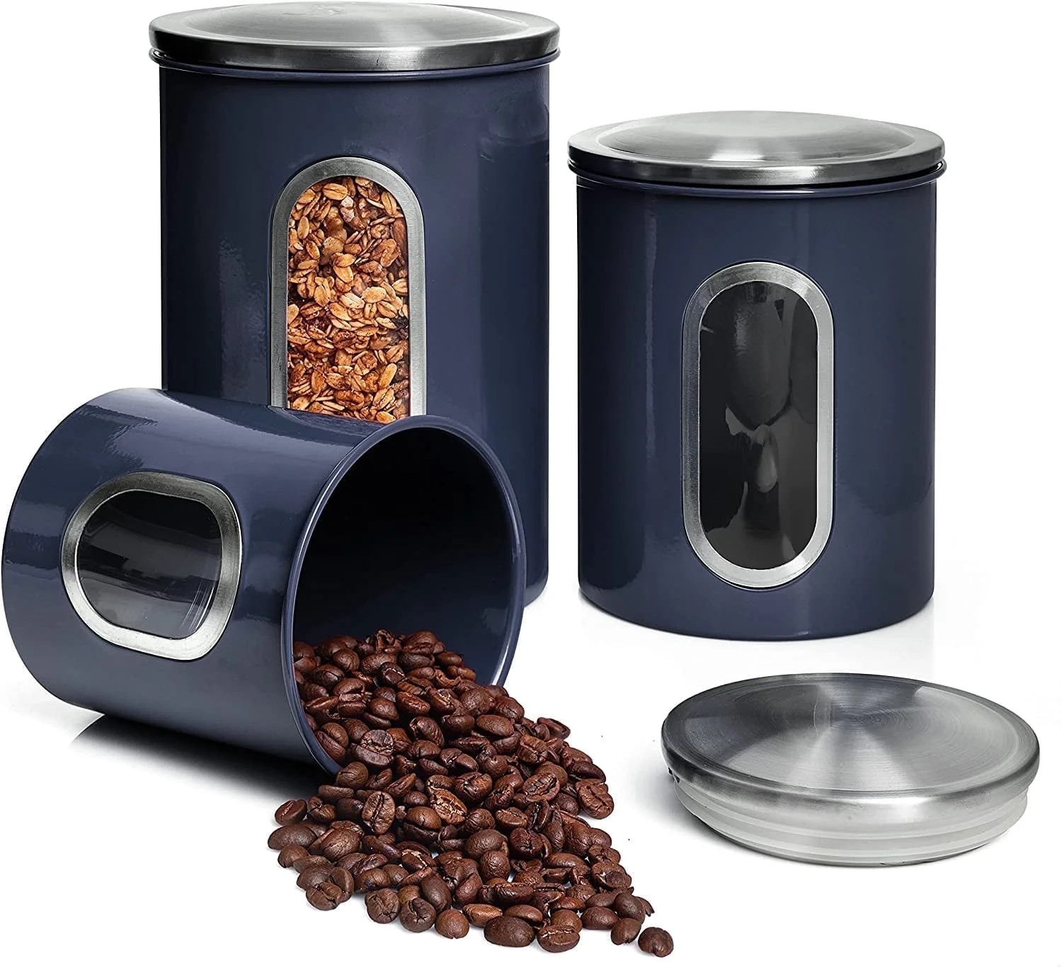 Mixpresso 3 Piece Black Canisters Sets For The Kitchen, Kitchen Jars With See Window, Airtight Coffee Container Tea Organizer & Sugar Canister, Kitchen Canisters Set of 3 Black Kitchen Décor | Walmart (US)