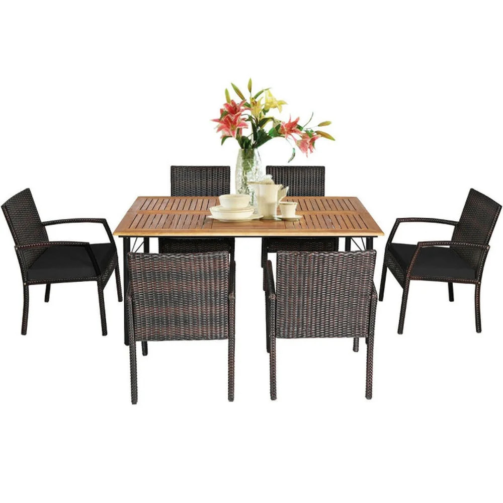 Aimee Lii 7 Pieces Patio Rattan Cushioned Dining Set with Umbrella Hole, Outdoor Patio Furniture ... | Walmart (US)
