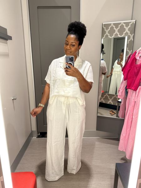 This white linen set would be perfect for your next beach trip! Mix and match the pieces to create tons of new looks. I’m wearing a large in both pieces, and they run TTS! #targetstyle #targetfinds

Linen set, spring set, pants set, linen pants, button up shirt, spring outfit 

#LTKSeasonal #LTKstyletip #LTKfindsunder50