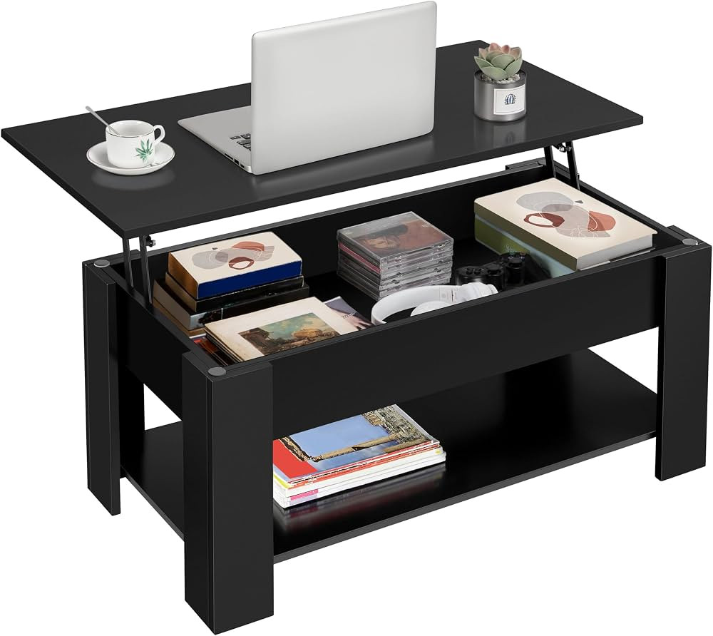 Yaheetech Wooden Coffee Table, Lift Top Coffee Table with Large Hidden Storage Shelf, Lift Tablet... | Amazon (US)
