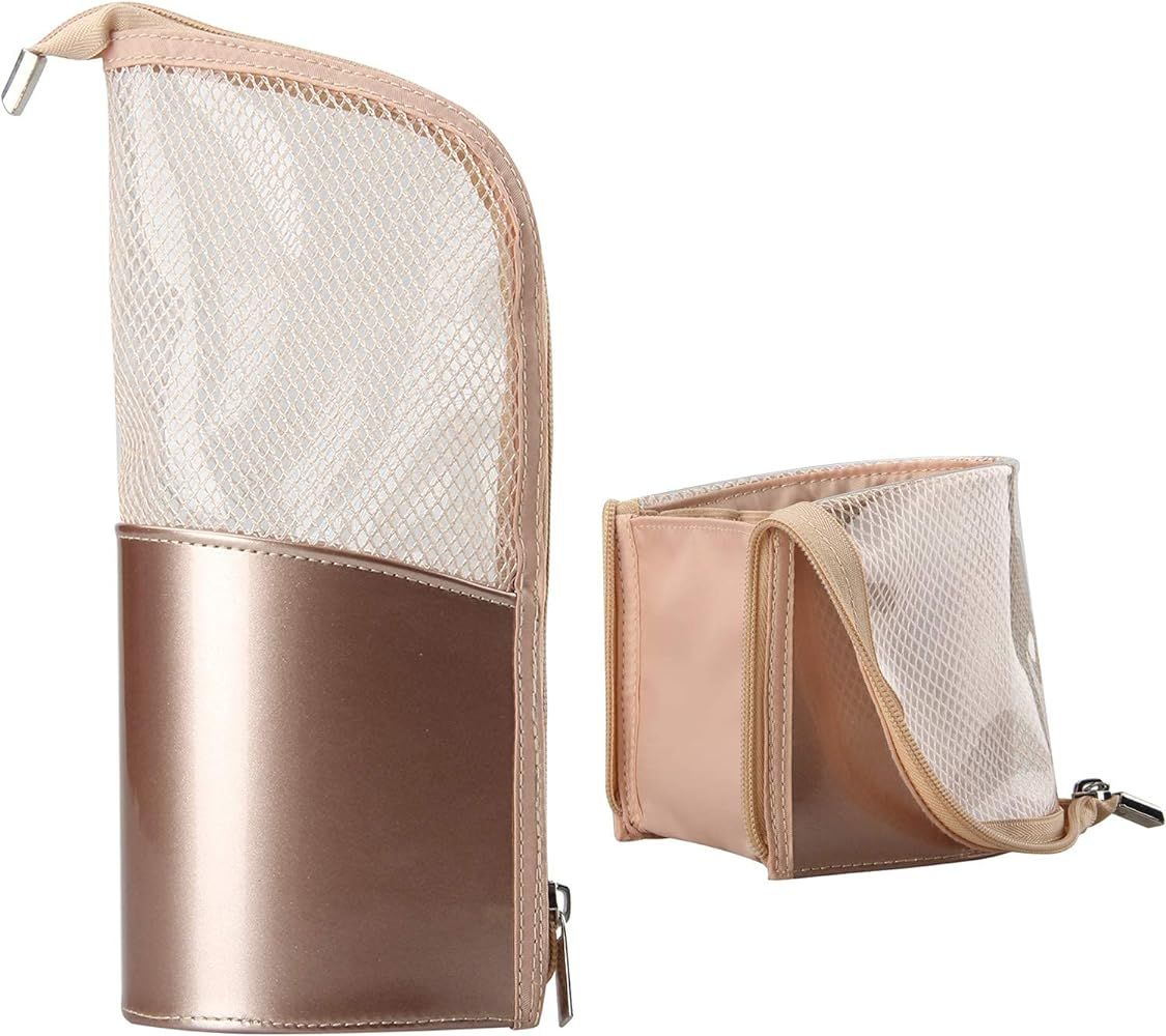 MONSTINA Travel Makeup Brush Bag, Portable Rose Gold Makeup Brush Holder Organizer Bag Waterproof... | Amazon (US)