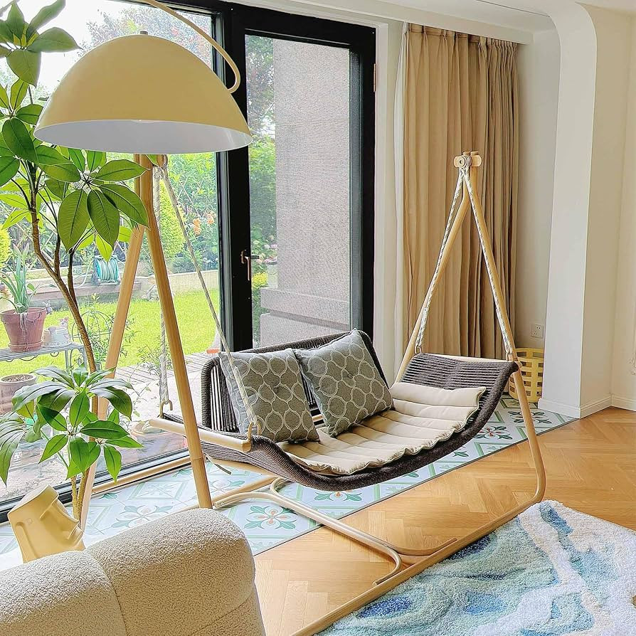 PURPLE LEAF 2 Seat Porch Swing Outdoor Hand-Woven Rattan Bench Glider Loveseat Hanging Cloud Swin... | Amazon (US)