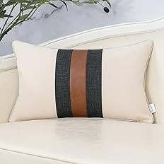 Yangest Patchwork Pillow Cover 12x20 Inch Luxury Cotton and Linen Cushion Cover Faux Leather Pill... | Amazon (US)