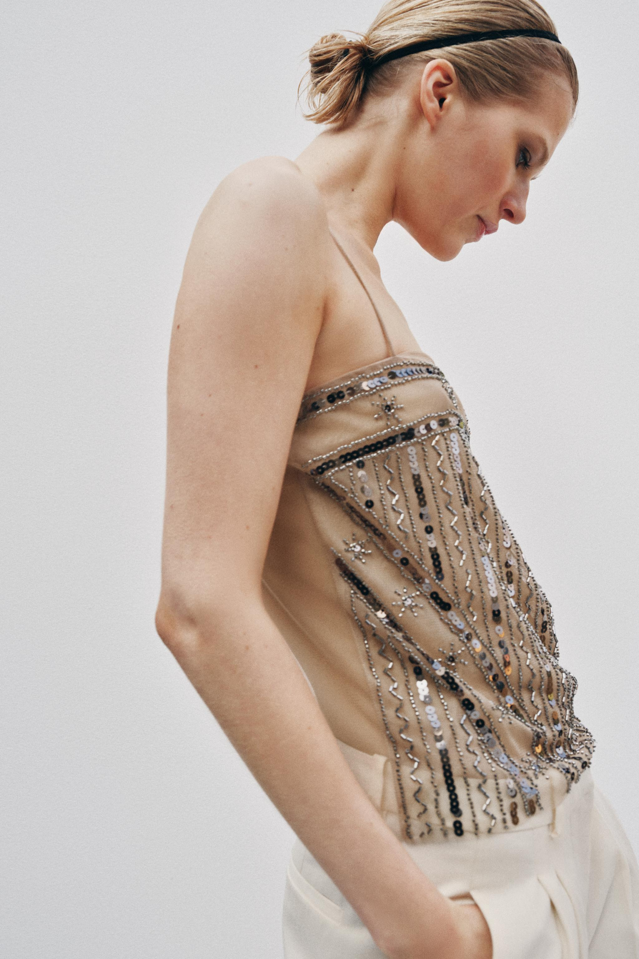 BEADED SEQUIN TULLE TOP | Zara US