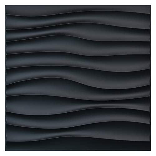 Art3d PVC Wave Panels for Interior Wall Decor, Black Textured 3D Wall Tiles, 19.7" x 19.7" (12 Pack) | Amazon (US)