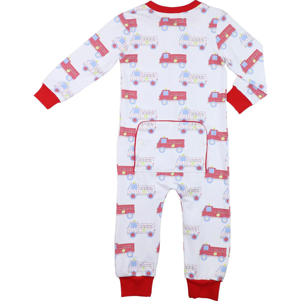 Red And White Knit Firetruck Zipper Pajamas | Cecil and Lou