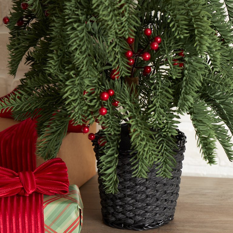 My Texas House Downswept Pine Tree with Red Berries Decoration, 24 in | Walmart (US)