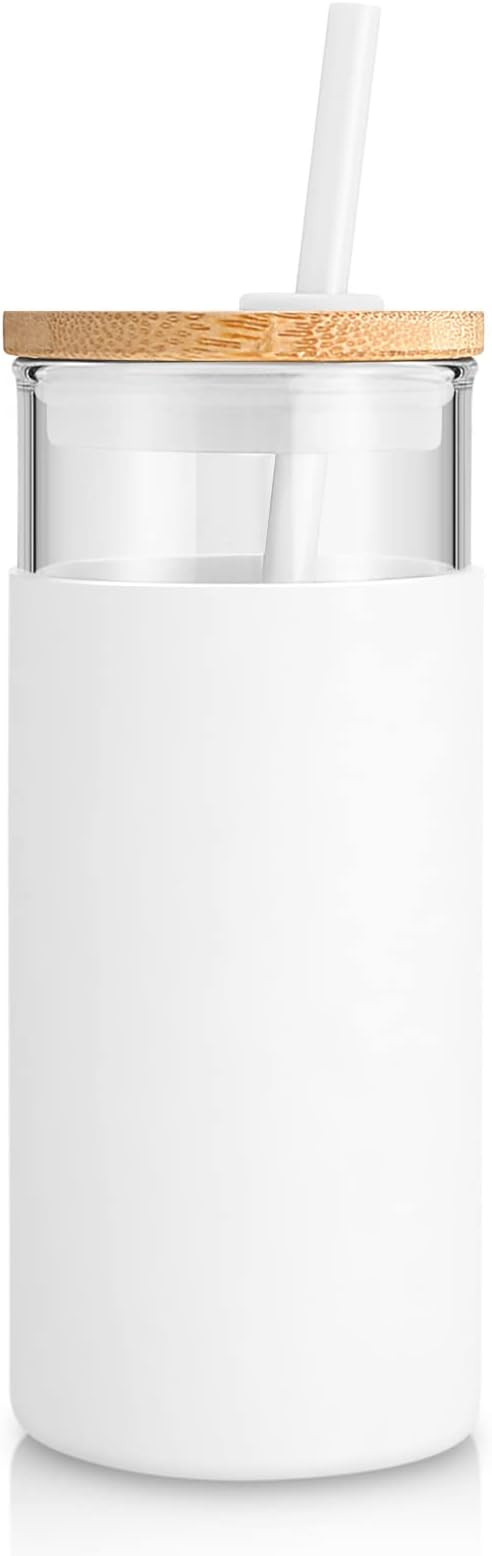 tronco 20 oz Glass Tumbler Glass Water Bottle Straw Silicone Protective Sleeve Bamboo Lid - BPA F... | Amazon (US)