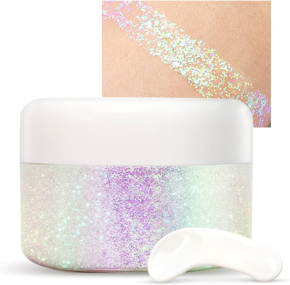 Holographic Body Glitter Gel for Body Face Hair Lip Makeup, Sparkling Glitter Long-Lasting Waterp... | Amazon (US)