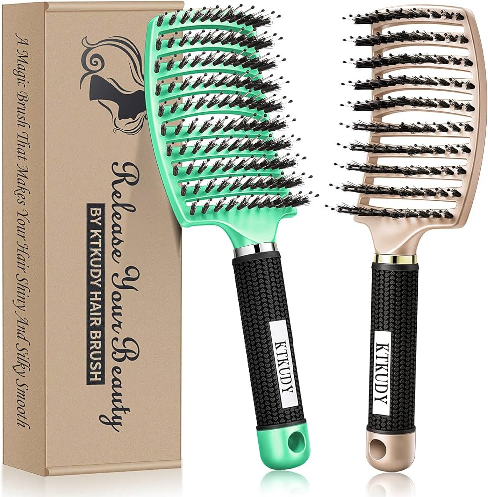 KTKUDY Detangling Brush Getting Knots Out without Pain - Boar Bristles Hair Brush Make Hair Shiny... | Amazon (US)